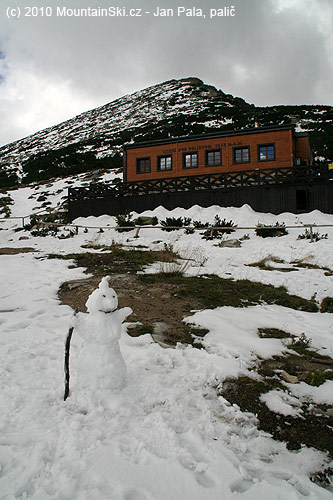 Snowman, hut and Predné Solisko