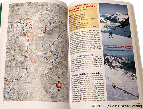 Dvoustránka 114–115 ze skialpinistického průvodce Schitour Plus – Kraspesspitze 2954 m