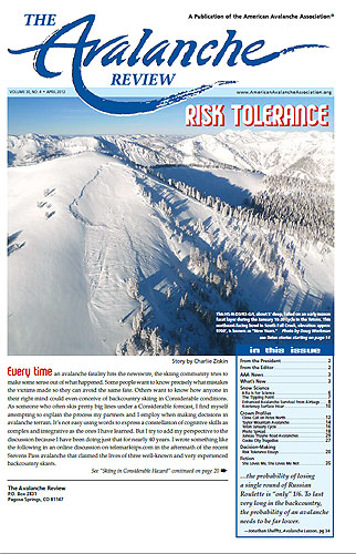 Titulní strana The Avalanche Review, Volume 30, No. 4, April 2012