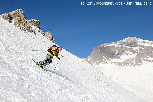 Michal on the hard surface with skis Dynafit Cho Oyu