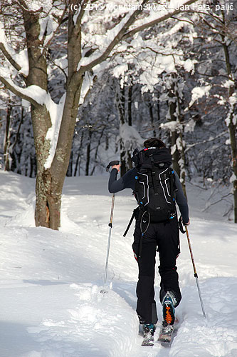 A skialpinist from Višňové is running up the hill