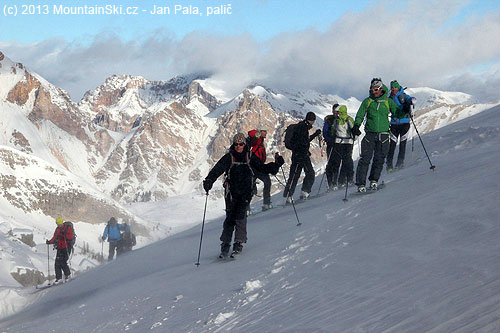 Lisa Dawson in a strong wind on packed snow