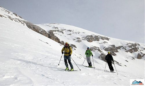 Skiing on the gentle slope