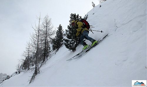 A colleague on skis Dynafit Cho Oyu in a little steep terrain