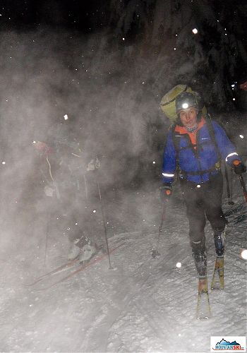 Night ski mountaineering