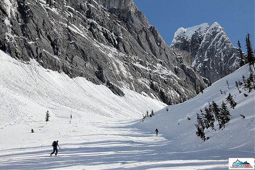 Skinning up to the rocks - Petr, Gabo, I and just behind me Joshua