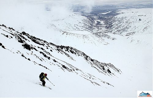 Marta in the lower part of ski descent from Bakening