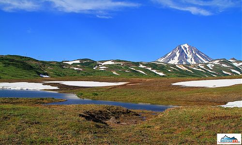 There can be a lot of snow at Kamchatka in the middle of July
