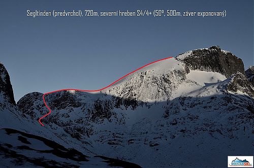 Scheme of ski descend from the North ridge of Segltinden