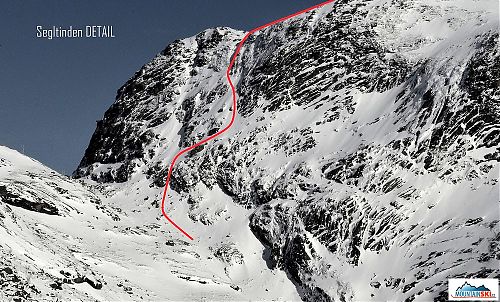 Detail of the lower part of ski route from the North ridge of Segltinden