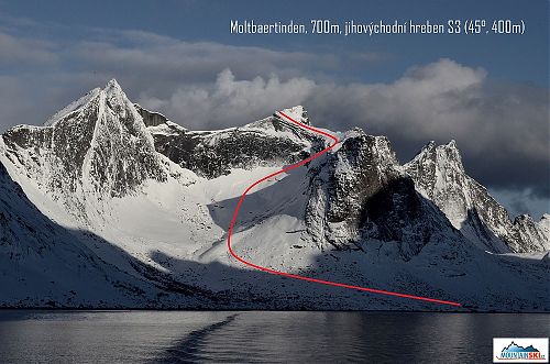 Scheme of the ski route through south-east ridge of Moltbaertinden