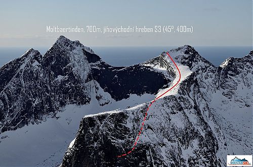 Scheme of the ski route through south-east ridge of Moltbaertinden