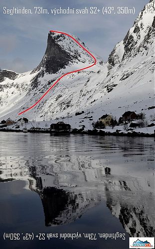 Scheme of ski route through the East slope of Segltinden