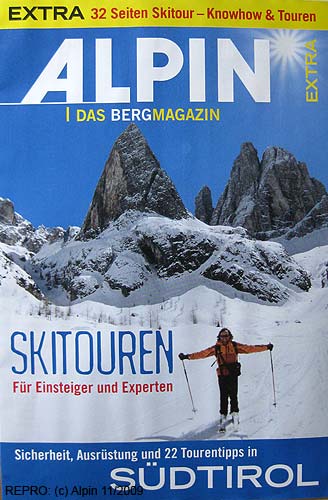 Titulní stránka skialpinistického speciálu časopisu Alpin 11–2009