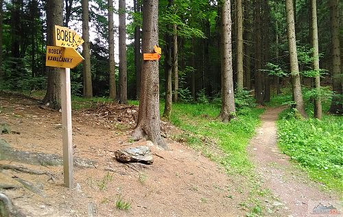 Přímo vede na Bobek pěší stezka, doprava je zajížďka pro cyklisty